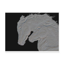 Embossed Look Silver Horses Black Background Postcards