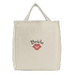 Embroidered Bride's Tote Bag With a Kiss embroidered bags