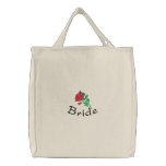 Embroidered Bride's Tote Bag With Red Rose embroidered bags