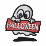 Embroidered Ghost Holding Halloween Sign embroidered shirts