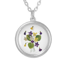 Embroidered White, Yellow and Purple Violets