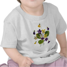 Embroidered White, Yellow and Purple Violets T Shirts