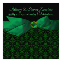 Emerald Green Damask 20th/55th Anniversary Party Personalised Invites