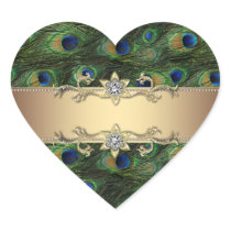 Emerald Green Gold Peacock Heart Envelope Seals