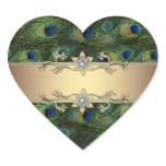 Emerald Green Gold Peacock Heart Envelope Seals stickers