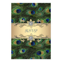 Emerald Green Gold Royal Indian Peacock RSVP Invitation