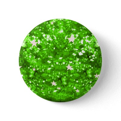 Emerald green sparkles glitter and stars button