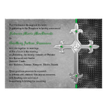 Emerald Mediaeval Celtic Cross Wedding Invitation