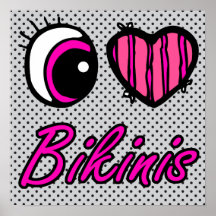 Emo Eye Heart I Love Bikinis Print