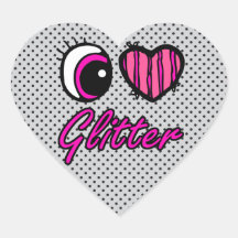 Emo Eye Heart I Love Glitter Heart Stickers