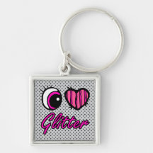 Emo Eye Heart I Love Glitter Keychains