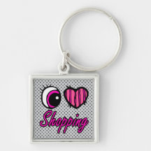 Emo Eye Heart I Love Shopping Keychain