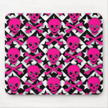 Emo Pink Skulls & Stars Mouse Mat