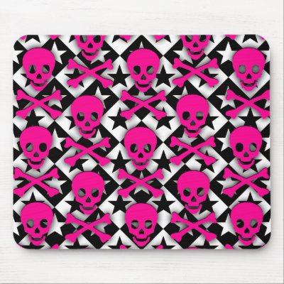 Emo Pink Skulls & Stars Mouse Mat by Artamatik