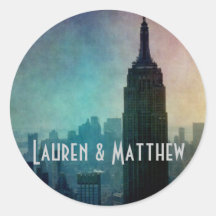 Empire State Building at colourful dusk Round Stickers