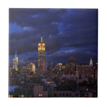 Empire State Building in Yellow, Twilight Sky 02 Tile