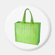 Empty green reusable grocery bag fridge magnets