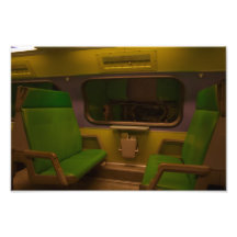 Empty Seats on Night Train - green yellow photo