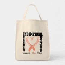 Endometrial Cancer Awareness Brushed Heart Ribbon Tote Bag