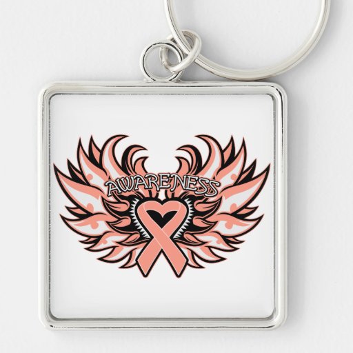 Endometrial Cancer Awareness Heart Wings.png Keychain