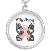 Endometrial Cancer Butterfly Ribbon Necklaces