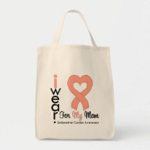 Endometrial Cancer Peach Heart Ribbon MOM Canvas Bags