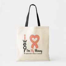 Endometrial Cancer Peach Heart Ribbon MOMMY Tote Bag