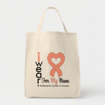 Endometrial Cancer Peach Heart Ribbon NANA Tote Bag