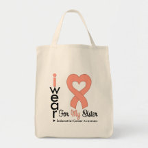 Endometrial Cancer Peach Heart Ribbon SISTER Canvas Bags
