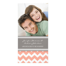 Engagement Announcement Photo Card Coral Chevron