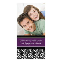 Engagement Announcement Photo Card Plum Damask