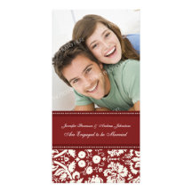 Engagement Announcement Photo Card Red Damask