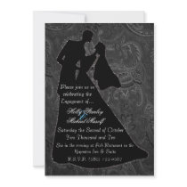Engagement anouncement black chic fancy pretty personalized invites