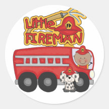 Engine Little Fireman African American Tshirts Round Stickers