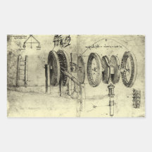 Engineering Sketch of a Wheel by Leonardo da Vinci Rectangular Sticker