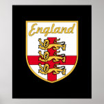 England, English, 3 Lions Badge or Crest,Black Bac Print
