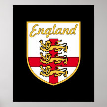 England, English, 3 Lions Badge or Crest,Black Bac Print