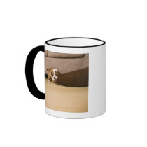 English Bulldog puppy biting pillow Mug