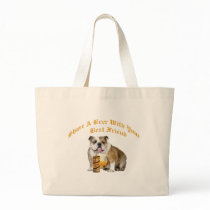 English Bulldog Shares Beer Bag