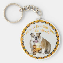 English Bulldog Shares Beer Keychains