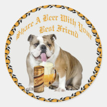 English Bulldog Shares Beer Stickers