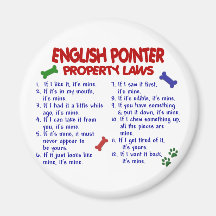 ENGLISH POINTER Property Laws 2 Refrigerator Magnets