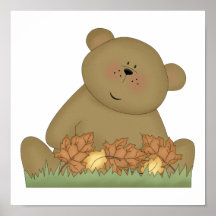 enjoying autumn teddy bear poster