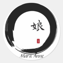 Enso Circle with Symbol for Daughter Round Stickers