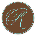Envelope Seal Chocolate And Blue Monogram Wedding Stickers