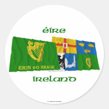 Erin Go Bragh and Four-Province Waving Flags Round Stickers
