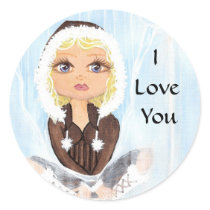 Eskimo in Ice Quantum Cutie I Love You Round Stickers
