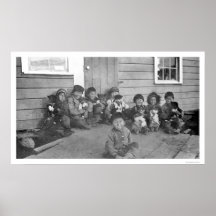 Eskimo Kids & Puppies 1904 Print