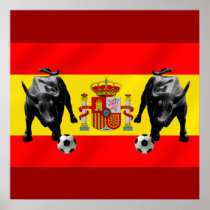 España La Furia Roja futbol Toro Flag of Spain Poster