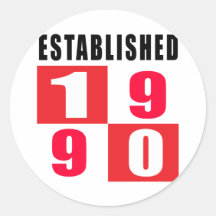 Established 1990 Birthday Designs Round Stickers